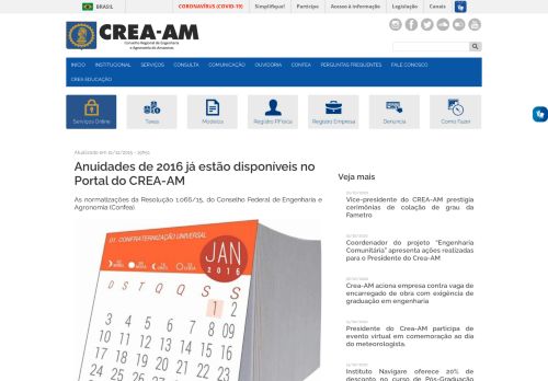 
                            6. Anuidades de 2016 já estão disponíveis no Portal do CREA-AM