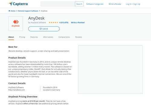 
                            9. AnyDesk Reviews and Pricing - 2019 - Capterra