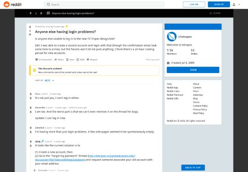 
                            3. Anyone else having login problems? : tvtropes - Reddit