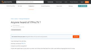 
                            10. Anyone heard of ITPro.TV ? - Training & Development - Spiceworks ...