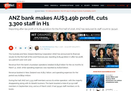 
                            12. ​ANZ bank makes AU$3.49b profit, cuts 3,300 staff in H1 | ZDNet