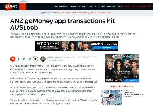 
                            13. ANZ goMoney app transactions hit AU$100b | ZDNet