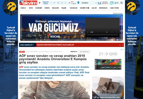 
                            8. AÖF sınav soruları ve cevap anahtarı 2019 yayınlandı! Anadolu ...