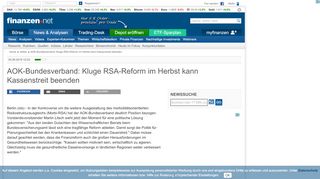 
                            11. AOK-Bundesverband: Kluge RSA-Reform im Herbst ... - Finanzen.net