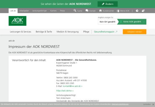 
                            4. AOK NORDWEST - Impressum | AOK – Die Gesundheitskasse