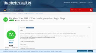 
                            1. AOL Abruf über IMAP: PW wird nicht gespeichert, Login fehlge ...