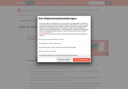 
                            1. AOL: E-Mail-Konto gesperrt - mögliche Ursachen - CHIP