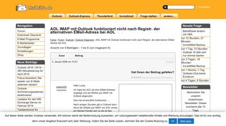 
                            12. AOL IMAP mit Outlook funktioniert nicht nach Registr. der alternativen ...