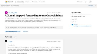 
                            12. AOL mail stopped forwarding to my Outlook inbox - Microsoft Community