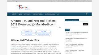 AP Inter 1st, 2nd Year Hall Tickets 2019 Download @ Manabadi.com