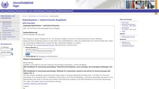 
                            11. APA PsycNet - Universitätsbibliothek Hagen - FernUni Hagen