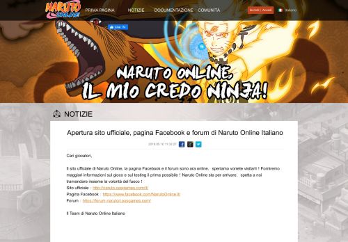 
                            5. Apertura sito ufficiale, pagina Facebook e forum di Naruto Online Italiano