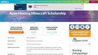 
                            12. Apex Hosting Minecraft Scholarship Details - Apply Now | Unigo