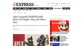 
                            9. Apex Legends DOWNLOAD links for Origin, PS4 and Xbox One ...
