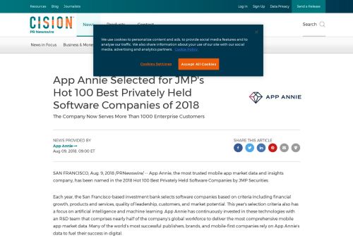 
                            6. App Annie Selected for JMP's Hot 100 Best Privately Held Software ...