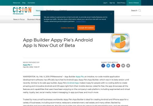 
                            8. App Builder Appy Pie's Android App Is Now Out of Beta - PR Newswire