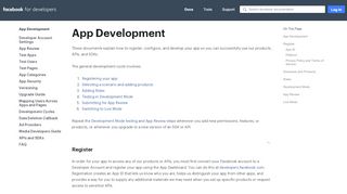 
                            4. App Development - Facebook for Developers