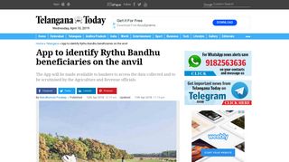 
                            10. App to identify Rythu Bandhu beneficiaries on the ... - Telangana Today