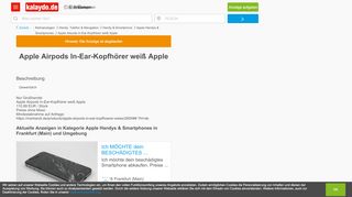 
                            12. Apple Airpods In-Ear-Kopfhörer weiß Apple | kalaydo.de