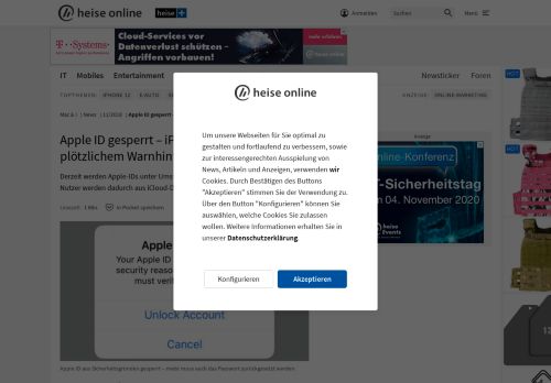 
                            7. Apple ID gesperrt – iPhone-Nutzer irritiert von plötzlichem ... - Heise