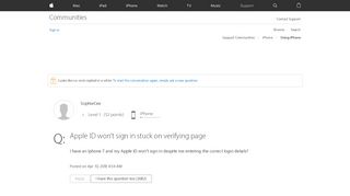 
                            4. Apple ID won't sign in stuck on verifying… - Apple Community