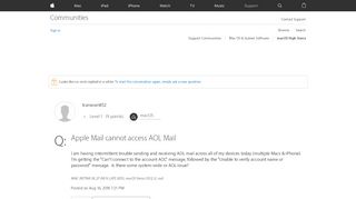 
                            3. Apple Mail cannot access AOL Mail - Apple Community - Apple ...