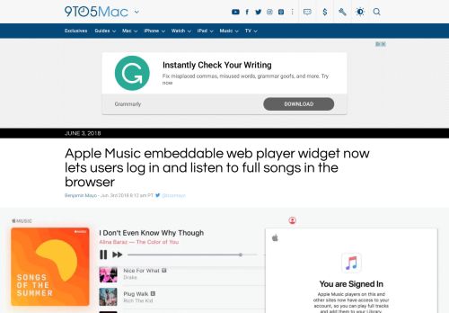 
                            10. Apple Music embeddable web player widget now lets users log in and ...