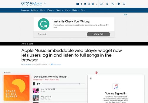 
                            10. Apple Music embeddable web player widget now lets users log in ...