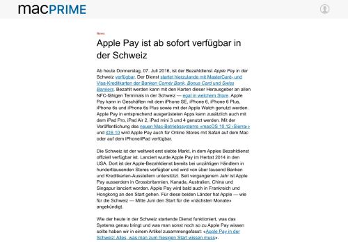 
                            13. Apple Pay ist ab sofort verfügbar in der Schweiz - MacPrime