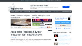 
                            2. Apple strips Facebook & Twitter integration from macOS Mojave