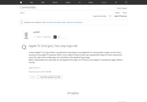 
                            6. Apple TV (3:rd gen), Two-step login fail - Apple Community