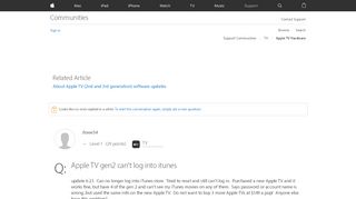 
                            1. Apple TV gen2 can't log into itunes - Apple Community