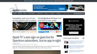 
                            5. Apple TV's zero sign-on goes live for Spectrum subscribers, but no ...