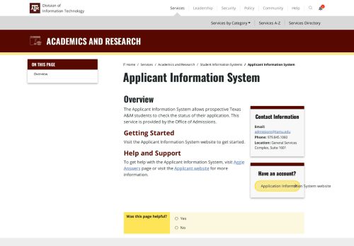 
                            4. Applicant Information System : Overview | IT.tamu.edu