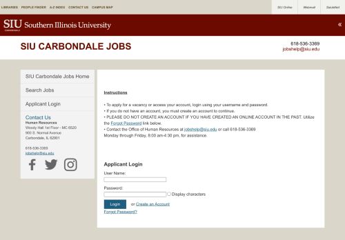 
                            4. Applicant Login - SIU Carbondale Jobs - Southern Illinois University