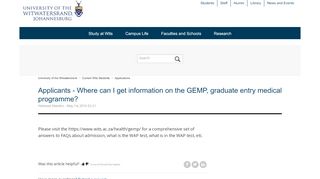 
                            10. Applicants - Where can I get information on the GEMP, graduate entry ...
