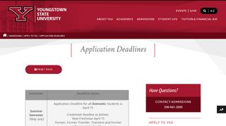 
                            8. Application Deadlines | YSU