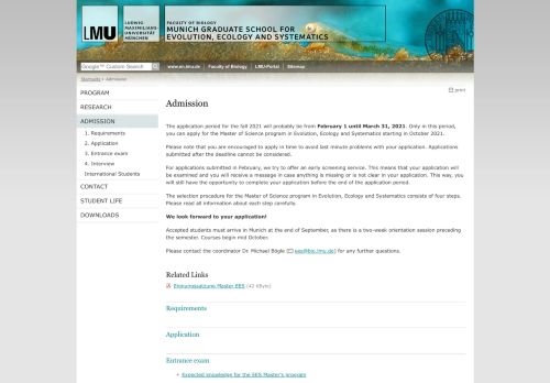 
                            12. Application - Munich Graduate Program for Evolution ... - EES LMU