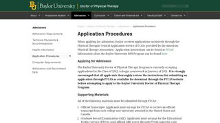 
                            11. Application Procedures | Doctor of Physical Therapy (DPT) | Baylor ...