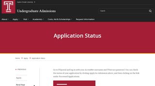 
                            13. Application Status | Temple University Undergraduate Admissions
