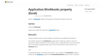 
                            6. Application.Workbooks property (Excel) | Microsoft Docs