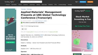 
                            11. Applied Materials' Management Presents at UBS Global Technology ...