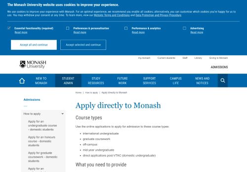 
                            12. Apply directly to Monash - Admissions - Monash University
