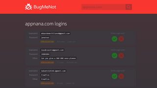 
                            8. appnana.com passwords - BugMeNot