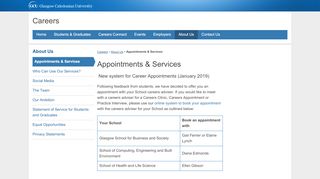 
                            2. Appointments & Services | Careers - Glasgow Caledonian University