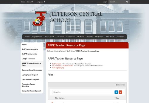 
                            11. APPR Teacher Resource Page - Jefferson Central School