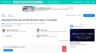 
                            9. Appraisal of Kernig's and Brudzinski's sign in meningitis | Request ...