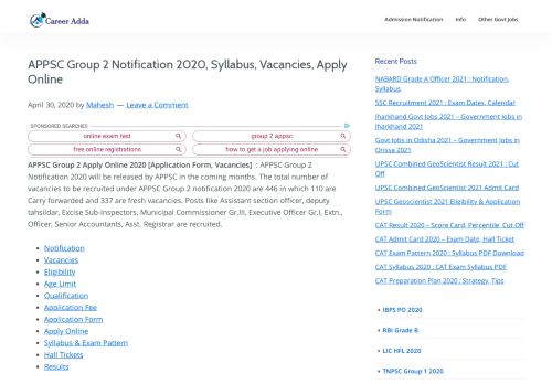 
                            11. APPSC Group 2 Notification 2018-19, Application Form & Apply Online