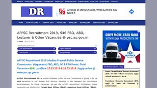 
                            7. APPSC Recruitment 2019, 1108 FBO, ABO, Lecturer & Other ...