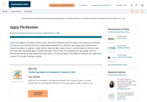
                            10. Appy Pie Review 2018 | App Maker and Development Solution Reviews
